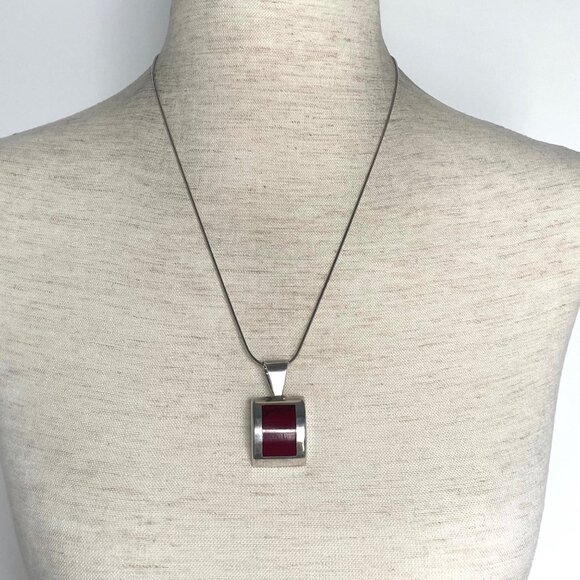 Solid Sterling Silver 925 Sim Red Jasper Pendant Necklace 19.5" Snake Chain - Picture 2 of 16